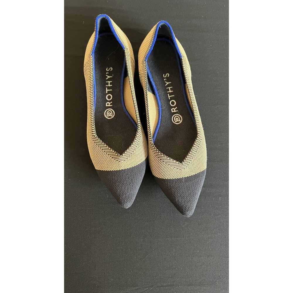 Rothy's The Point Dune Cap Toe Flats Size 8.5 Black Tan Herringbone Retired